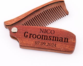 Personalized Travel Comb, Engraved Folding Comb, Gift for Him Wood Beard Comb, Groomsmen Gifts, Birthday Gift for Husband Boyfriend