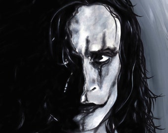 May include: Black and white portrait of a person with pale skin and dark hair. The face is split, with one side in shadow and the other illuminated, revealing dark eye makeup and a painted smile. The artwork has a dramatic, gothic theme.