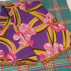 African Ankara Wax Fabric Purple Pink Flower Leaf Sewing Material
