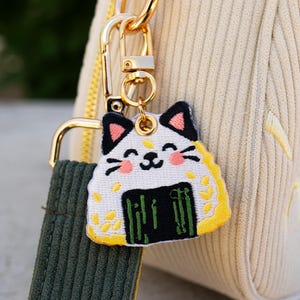Onigiri Cat – Embroidered Japanese Keychain Charm