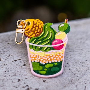Matcha Taiyaki Parfait – Embroidered Japanese Keychain Charm