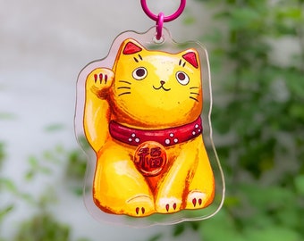 Yellow Lucky Cat – Acrylic Charm