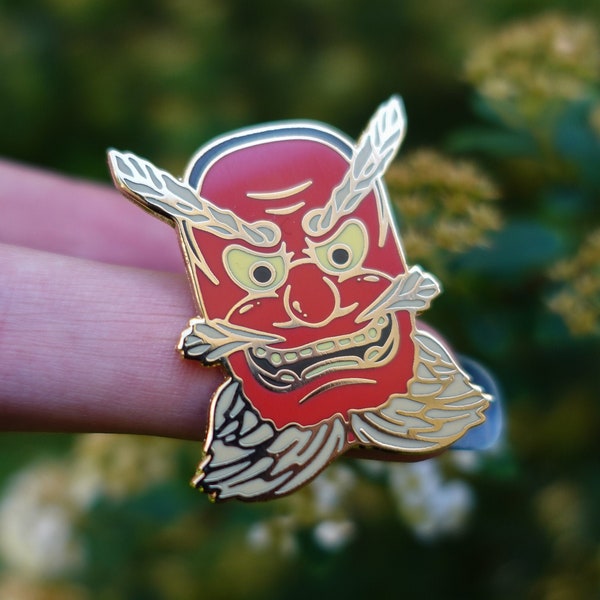 Japanese Tengu Mask Enamel Pin