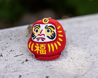Lucky Daruma – Embroidered Keychain Charm