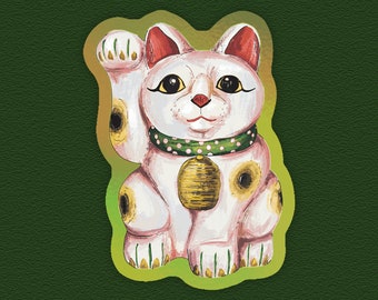 White Lucky Cat  – Holographic Sticker