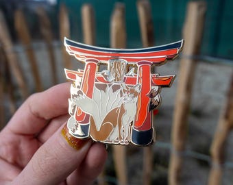 Kitsune Tori Gate – Japanese Shrine Animals Enamel Pin