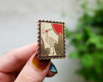 Japanese Hanafuda Stamp Enamel Pin – Crane