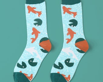 Koi Pond – Cotton Artist Socks featuring Koi Fish in a lake