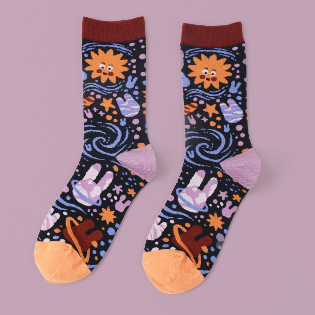 Galaxy Bunnies Cotton Artist Socks Featuring Planets, Stars and Rabbits ...