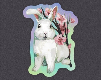 Sakura Bunny Teal – Holographic Sticker