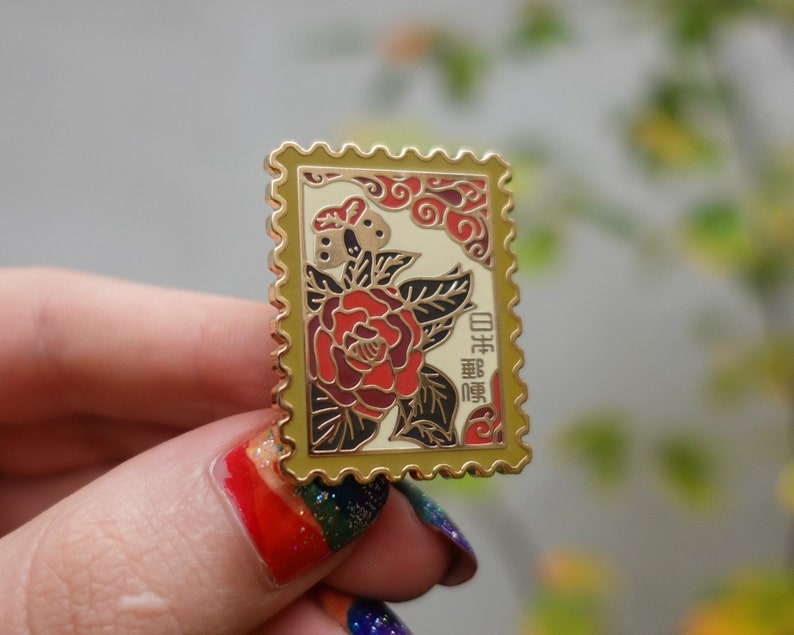 Japanese Hanafuda Stamp Enamel Pin image 1