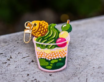 Matcha Taiyaki Parfait – Embroidered Keychain Charm