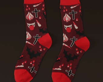 Vampire Essentials – Cotton Artist Socks featuring Fangs, Bats and Coffins