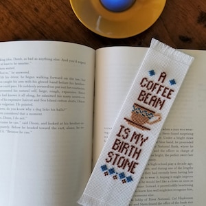 Cross stitch Bookmark Pattern; Coffee themed bookmark