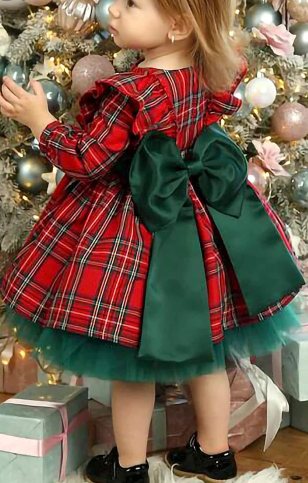 Festive Tartan Dress, Baby Girl Christmas Dress, Toddler Christmas
