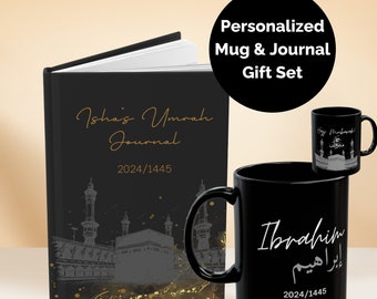 Personalized Hajj & Umrah Journal and Mug Gift, Islamic Gift Set, Muslim Notebook, Ramadan Gift, Eid Gift, Custom Arabic Gift Bundle, Mom