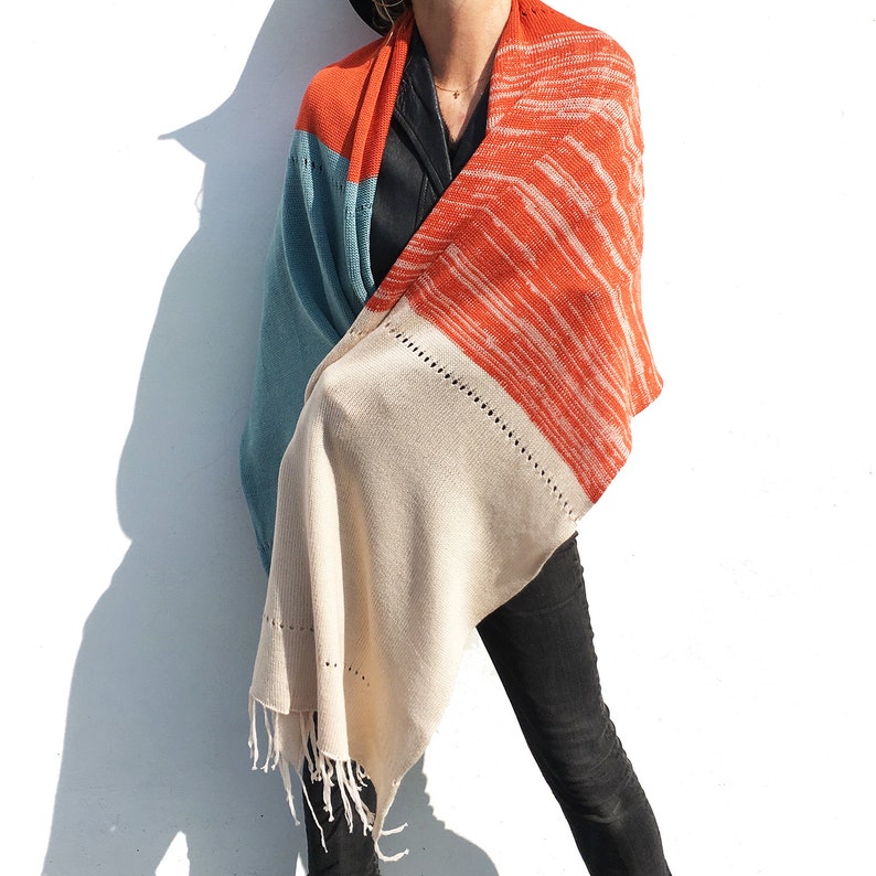 Wool Wrap Scarf Cream Warm Soft fine Merino wool eco wool Large Scarf loose fit extra large Wool Knit Scarf Orange Blue