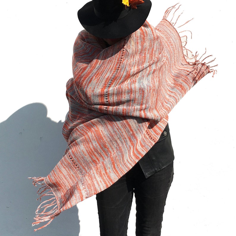 Wool Wrap Scarf Cream Warm Soft fine Merino wool eco wool Large Scarf loose fit extra large Wool Knit Scarf Orange Blue