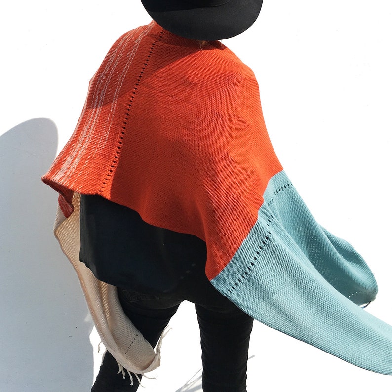 Wool Wrap Scarf Cream Warm Soft fine Merino wool eco wool Large Scarf loose fit extra large Wool Knit Scarf Orange Blue