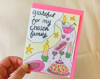 Chosen Family Holiday Card, Gay Christmas, Queer xmas, community, LGBTQ+, nonbinary, lesbian, thankful, transgender