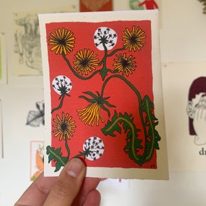 Dandelion Mini Print, Garden Art, Botanical Prints, Nine of Pentacles, Tarot Art image 1