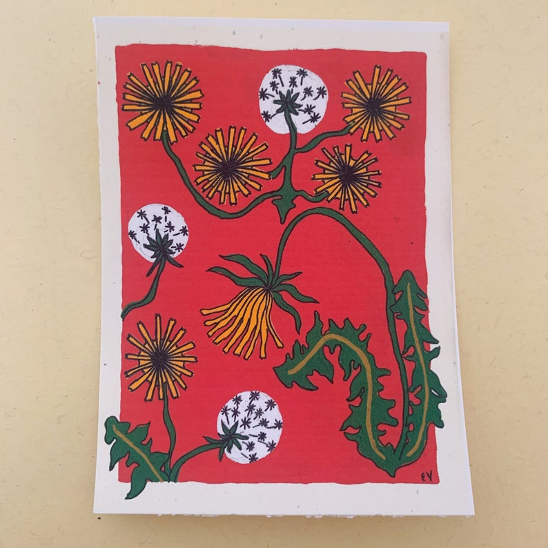 Dandelion Mini Print, Garden Art, Botanical Prints, Nine of Pentacles, Tarot Art image 2