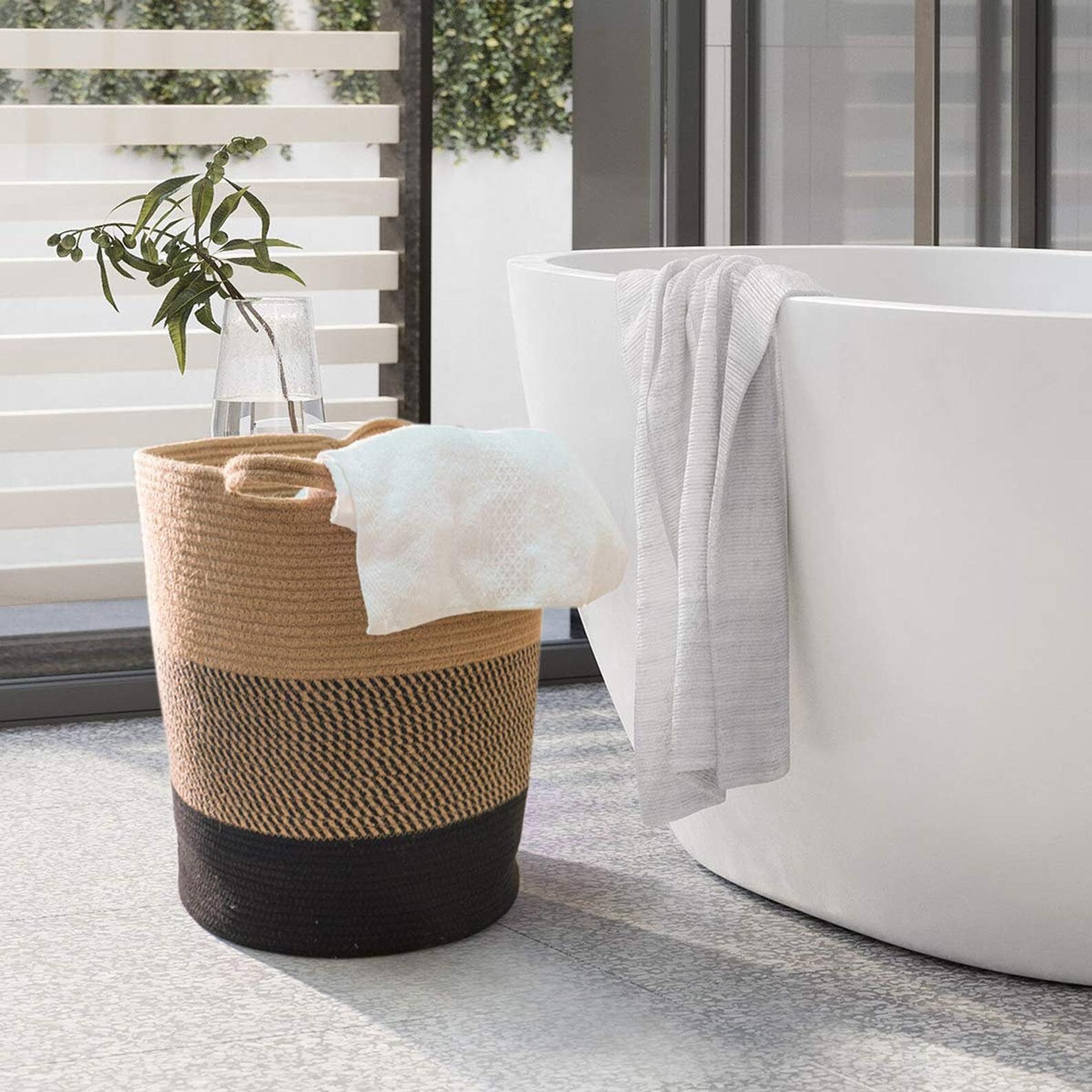 Large Woven Jute Rope Laundry Basket Natural Brown Storage Etsy