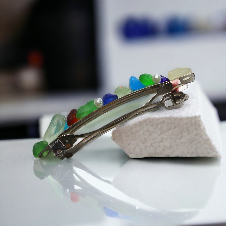 Sea Glass French Barrette Hair Clip Aqua, Blue, White, Honey, Sea Glass