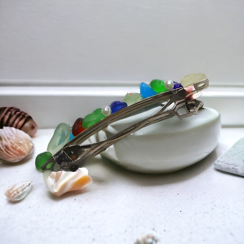 Sea Glass French Barrette Hair Clip Aqua,blue, White, Orange, Sea Glass
