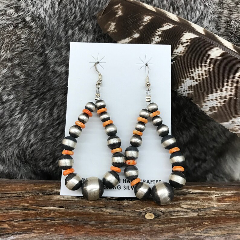 Navajo Pearl Sterling Silver and Spiny Oyster Earrings