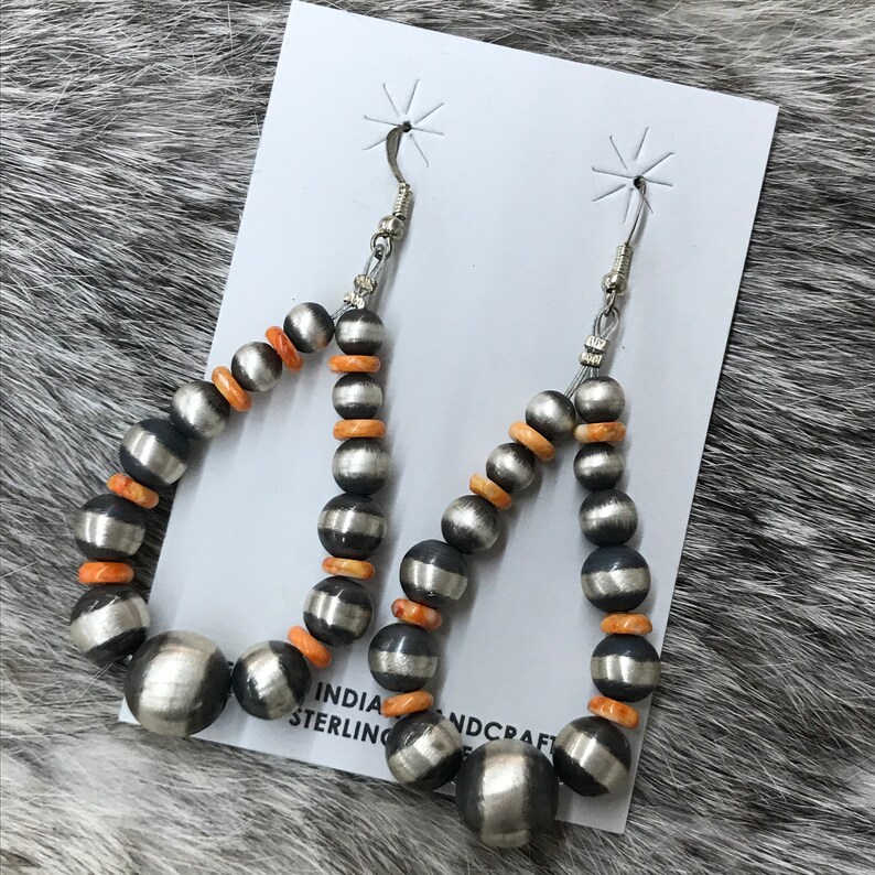 Navajo Pearl Sterling Silver and Spiny Oyster Earrings