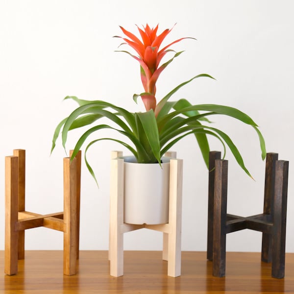 Reversible Mid Century Modern Plant Stand | Indoor Wood Planter - Retro Modern Home Décor - 6”, 8”, 10”