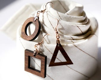 3 Pairs Geometric Dangle Earrings Set – Triangle Circle Square Drop Earrings, Minimalist Lightweight Jewelry, Everyday Gift for Her