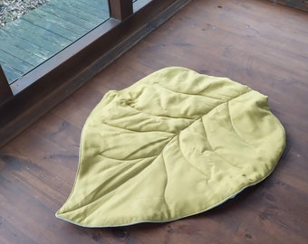 Meditation cushion decorative leaf floor sit mat with natural filling, Natural pillow, Mat filled HEMP Fiber in Natural Linen fabric