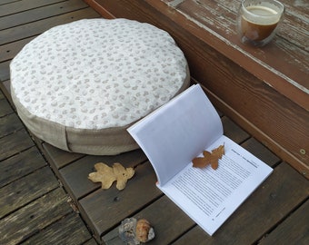 Linen Meditation Cushion: Round Zafu Pillow with Buckwheat Filling