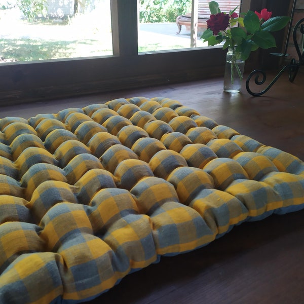 Handmade Yoga Futon Floor Cushion  with Buckwheat Hulls, Eco-friendly Natural Fabric Floor Seating, Yoga Meditation Mat