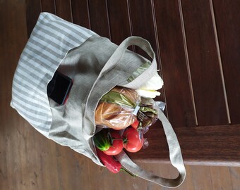 Linen Canvas Tote Bag: Eco-Friendly Shopping Bag with Pocket