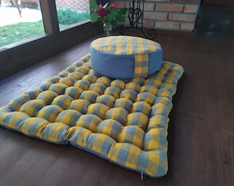 Meditation Zafu & Zabuton Set, Relaxation Rounde Mandala Pouf, With Natural Organic Buckwheat Hulls Fill
