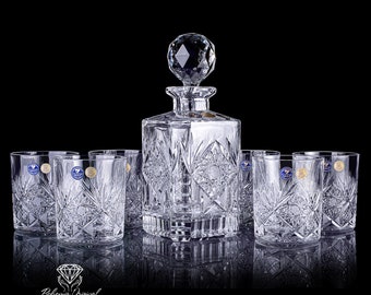 Ensemble de whisky en cristal de Bohême taillé à la main 6+1