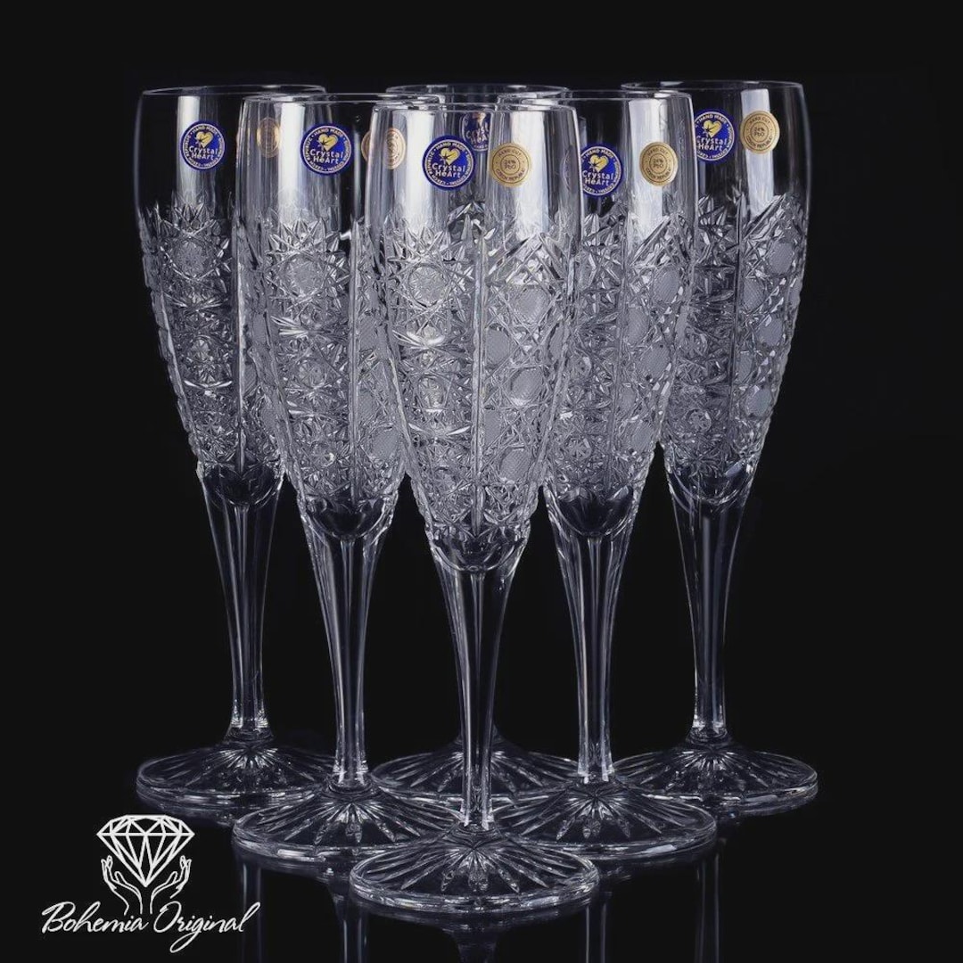 Bohemian Hand-cut Crystal Champagne Glasses – Pure Elegance - Etsy