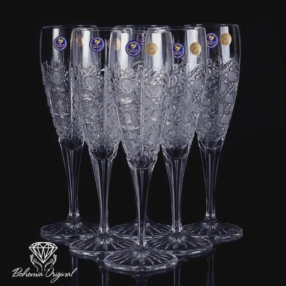 ボヘミアンハンドカットクリスタルシャンパングラス - ピュア
