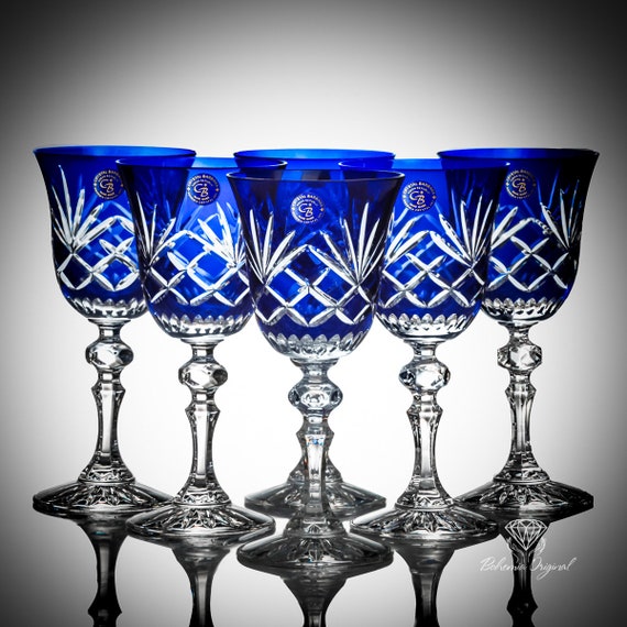 Blue Color Crystal White Wine Glasses Caro Design 
