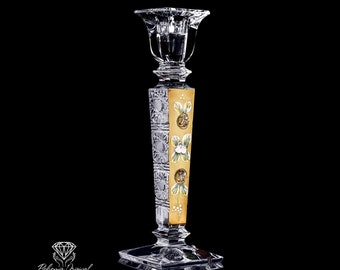 Handcut Bohemia Crystal Candlestick Gold Decorated