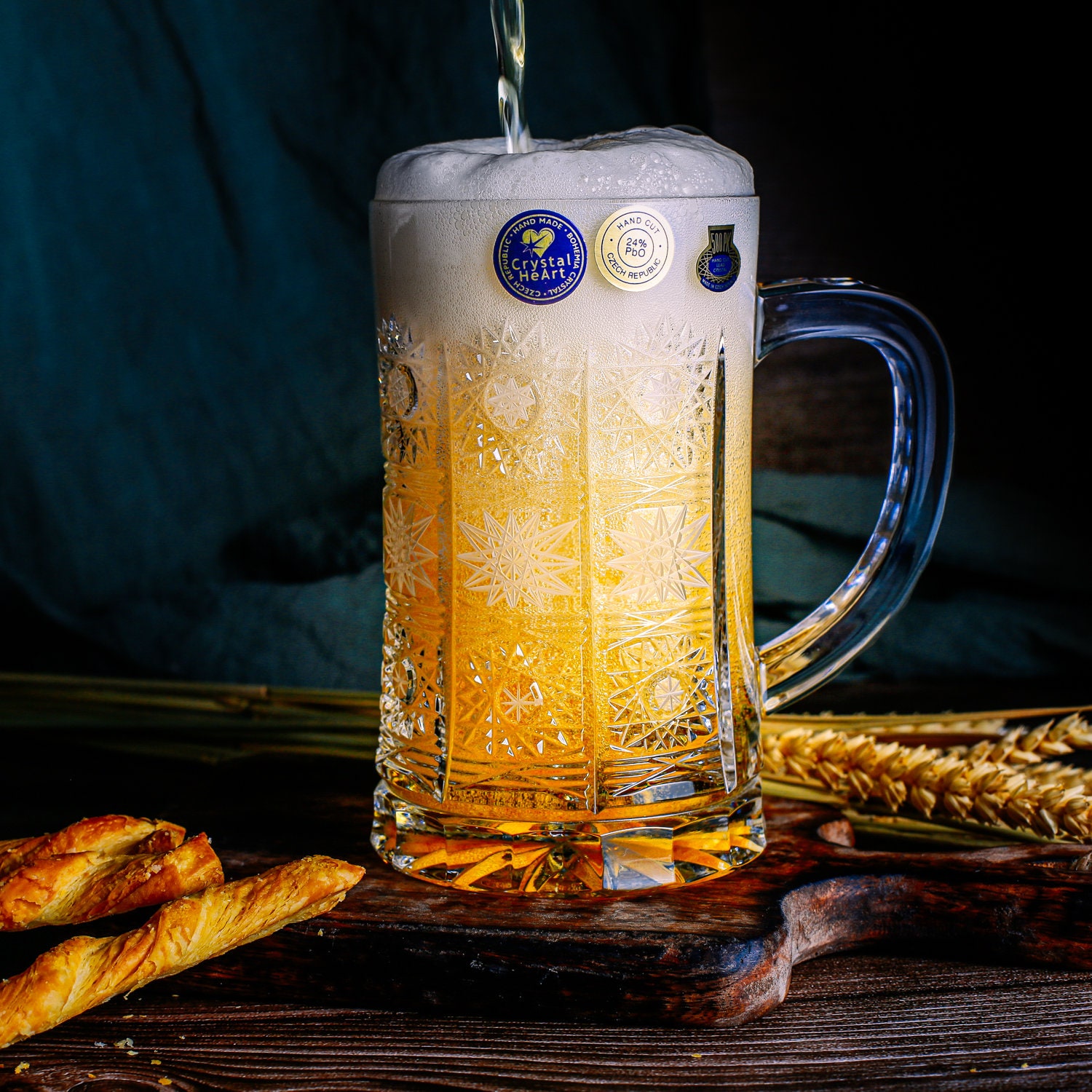 ビールジョッキ 500ml、ハンドカット ボヘミア クリスタル、2 個セット