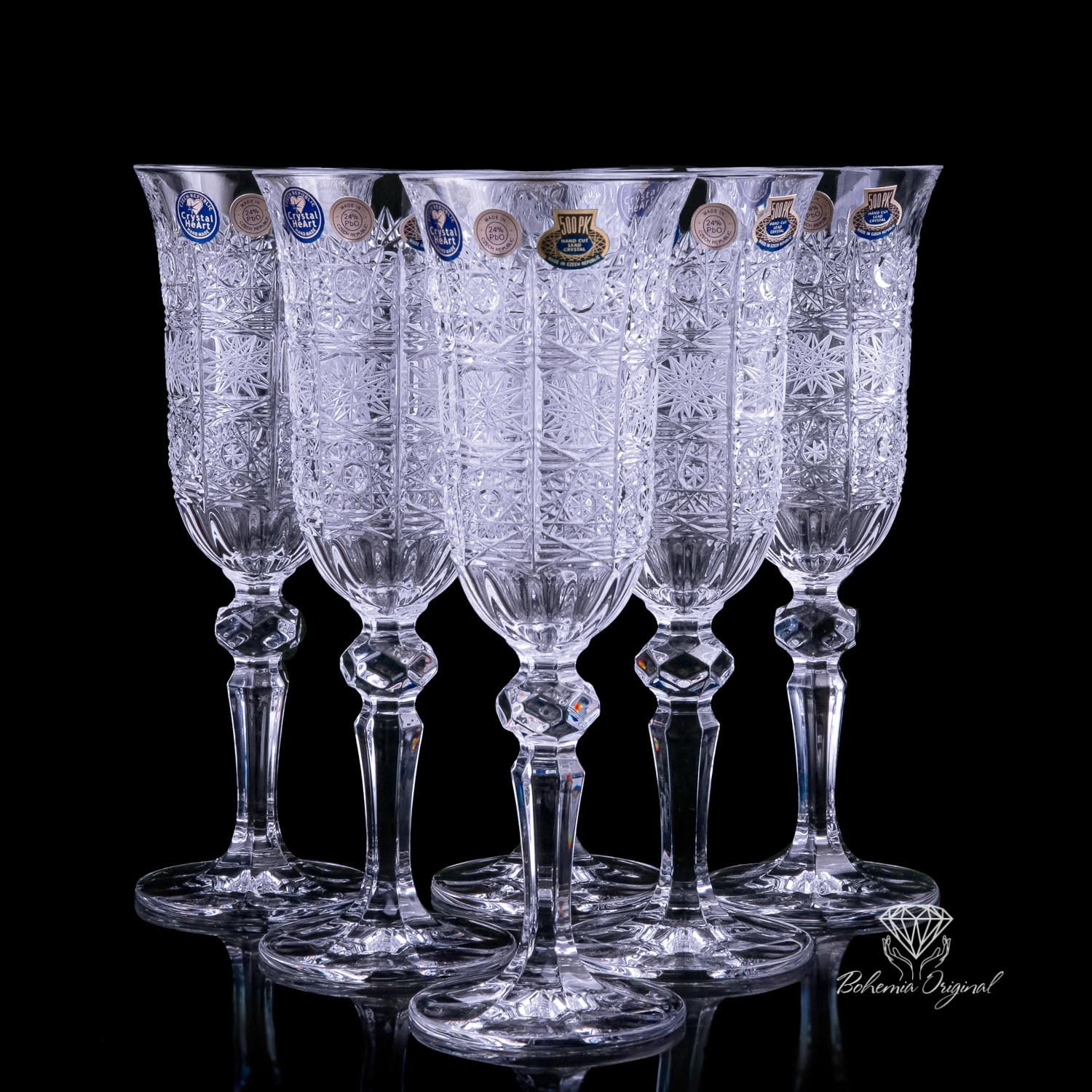 Crystalite Bohemia S16-537, 5 Oz Crystal Champagne Flute Glasses Sparkly  with Swarovski Rhinestones, Set of