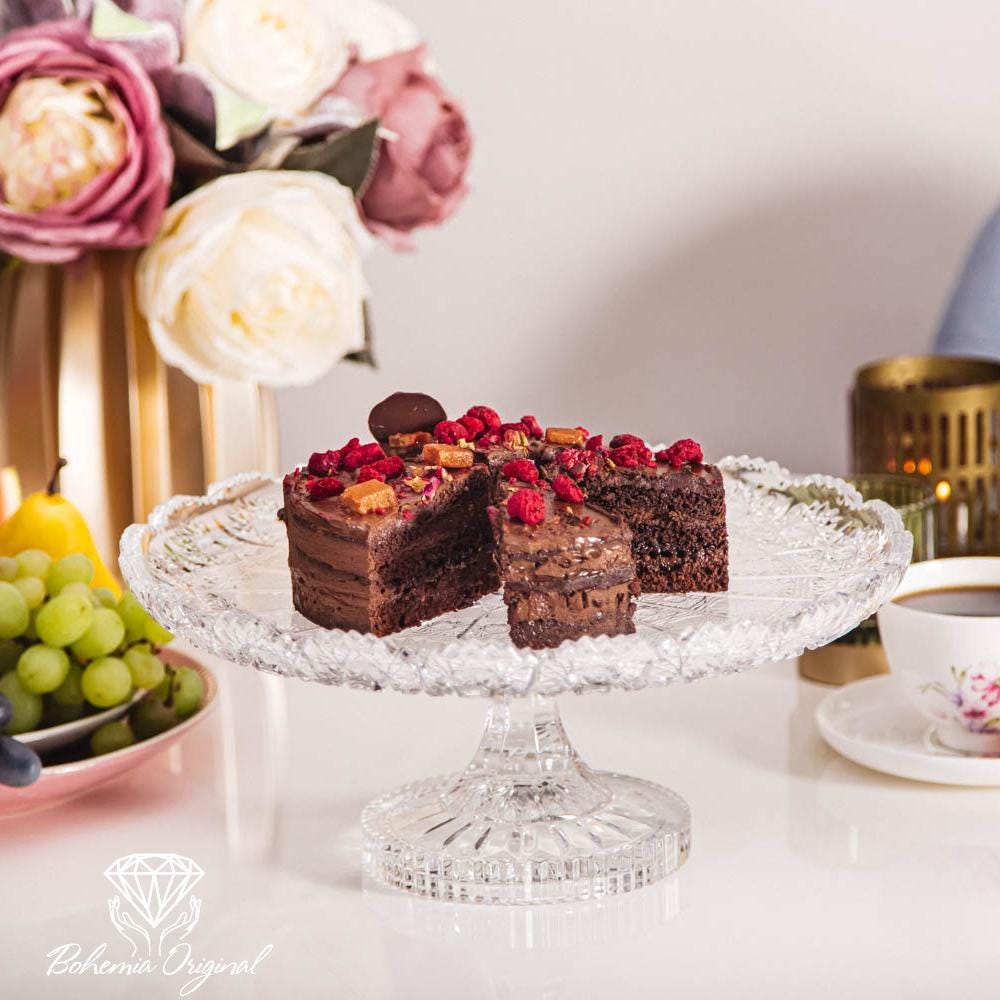 手作りのボヘミアンクリスタルの脚付きボウル – 315 mmの贅沢な