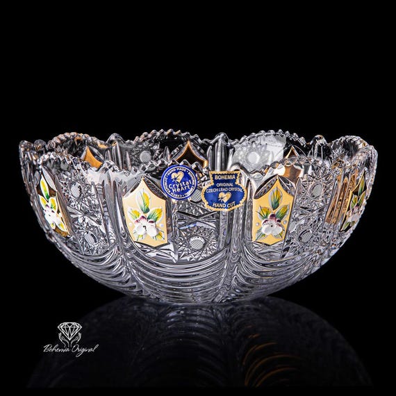 Traditional Bohemia Crystal Bowl With Gold Decoration - Etsy