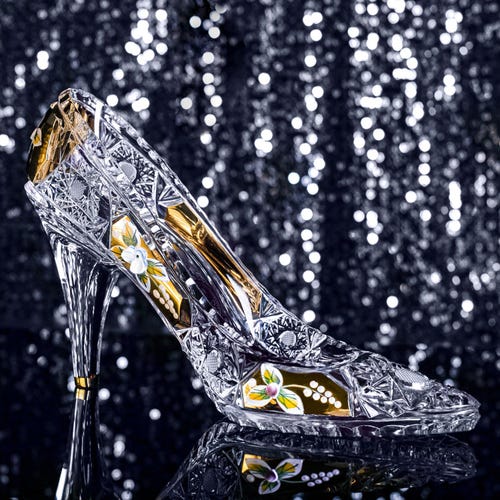 Handcrafted Czech Crystal Cinderella Shoe: Gold Accent Fairytale