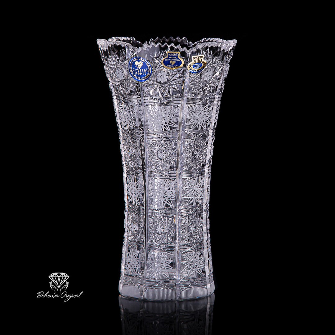 34 ボヘミア ガラス 花瓶 花器 Bohemia クリスタル ハンドカット