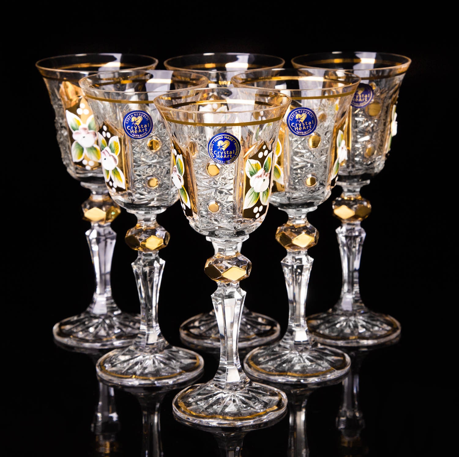 CRYSTAL WHITE WINE GLASSES COLOR LINES DESIGN - Bohemia Crystal - Original  crystal from Czech Republic.